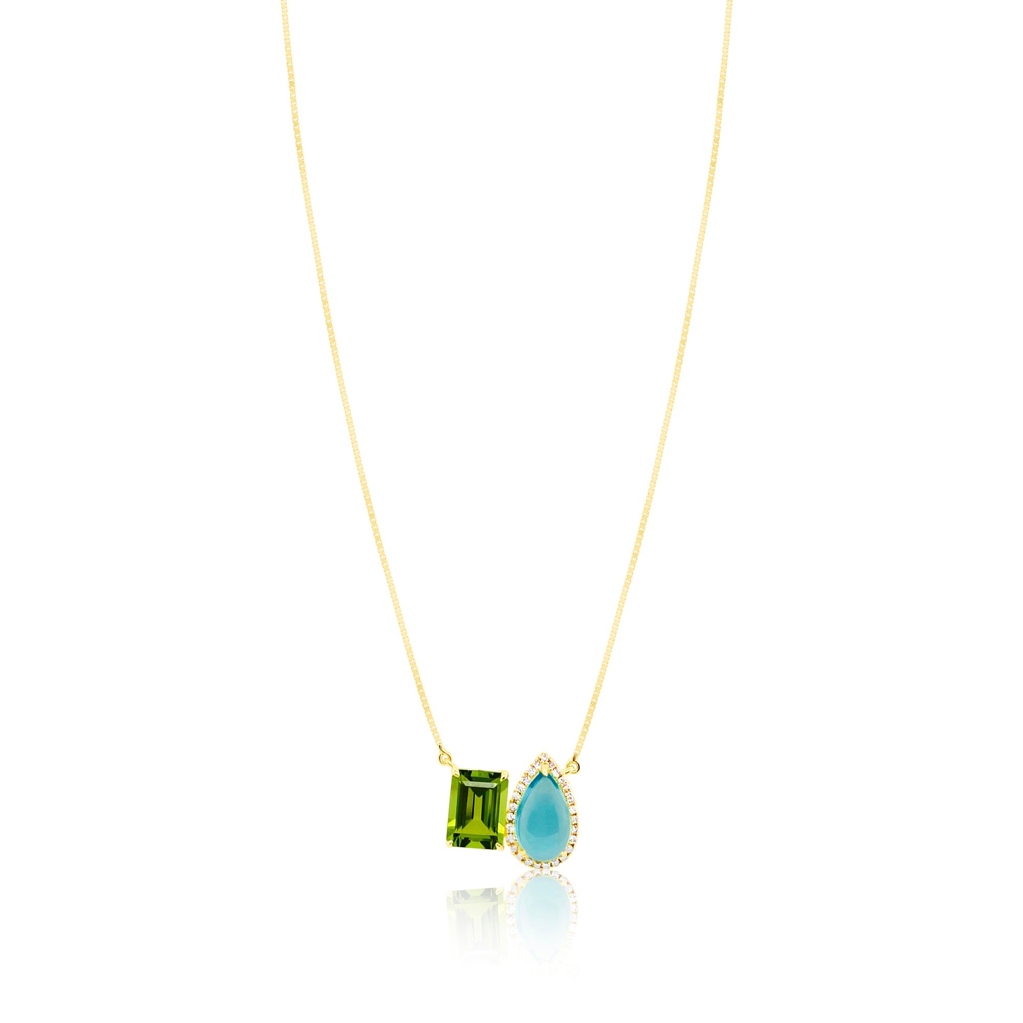 14Kt Yellow Gold Blue Topaz Peridot Diamond Necklace | Yellow Gold