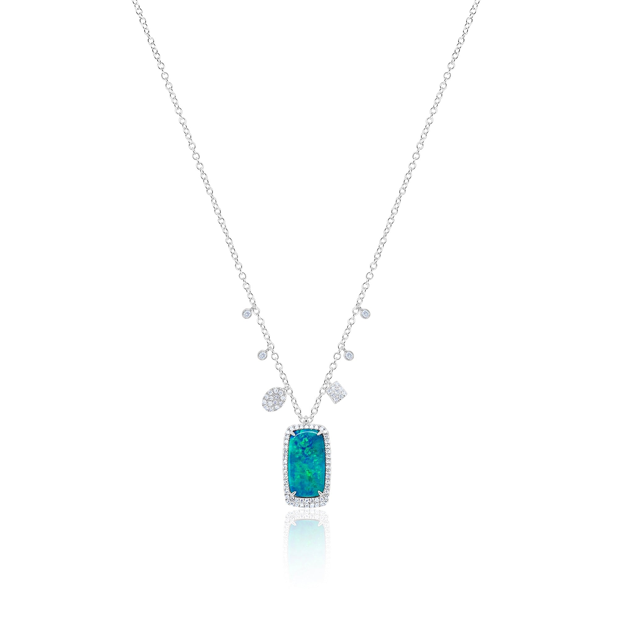 White Gold Opal Diamond Necklace | White Gold