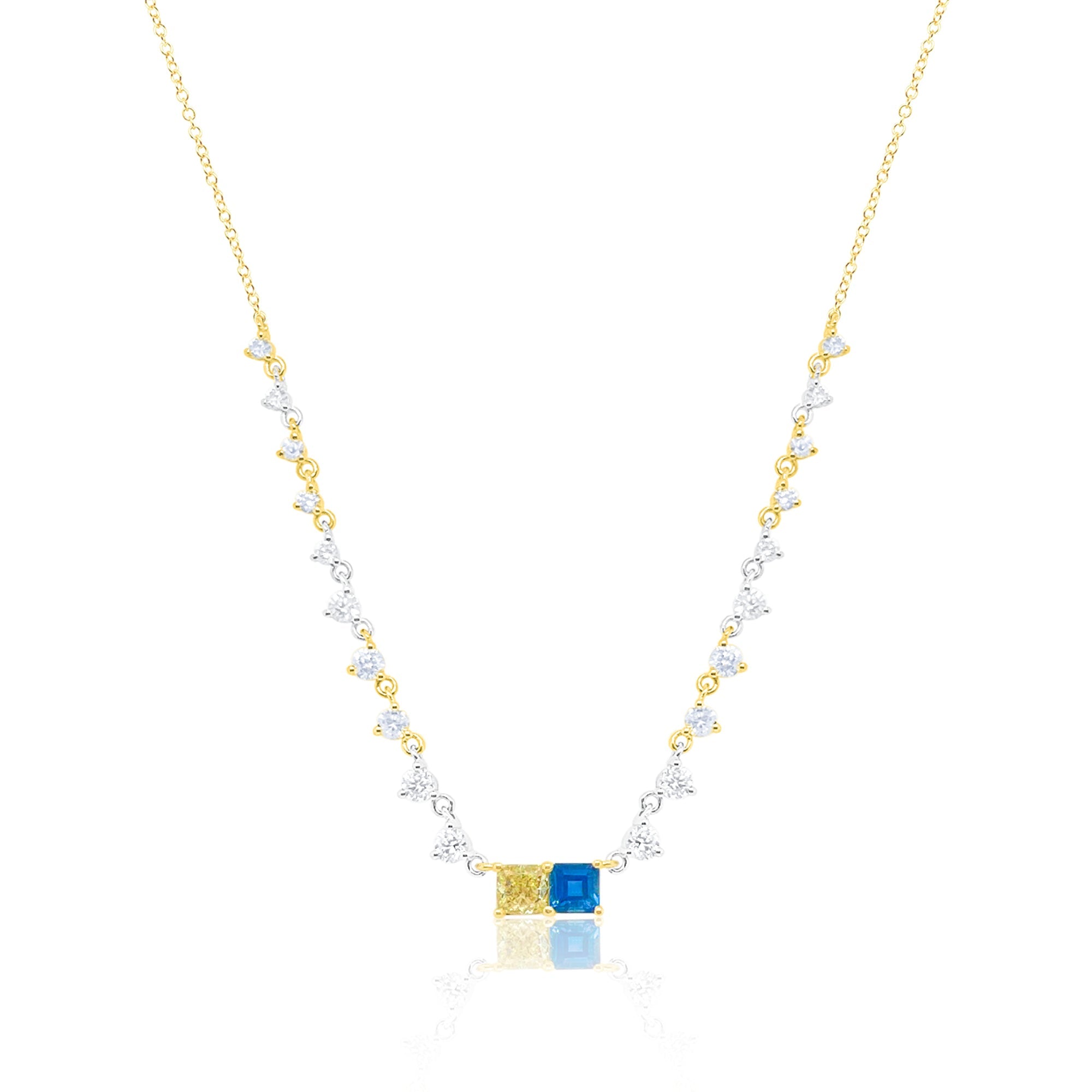 Yellow Diamond And Blue Sapphire Moi Et Toi Diamond Tennis Necklace | Two Tone