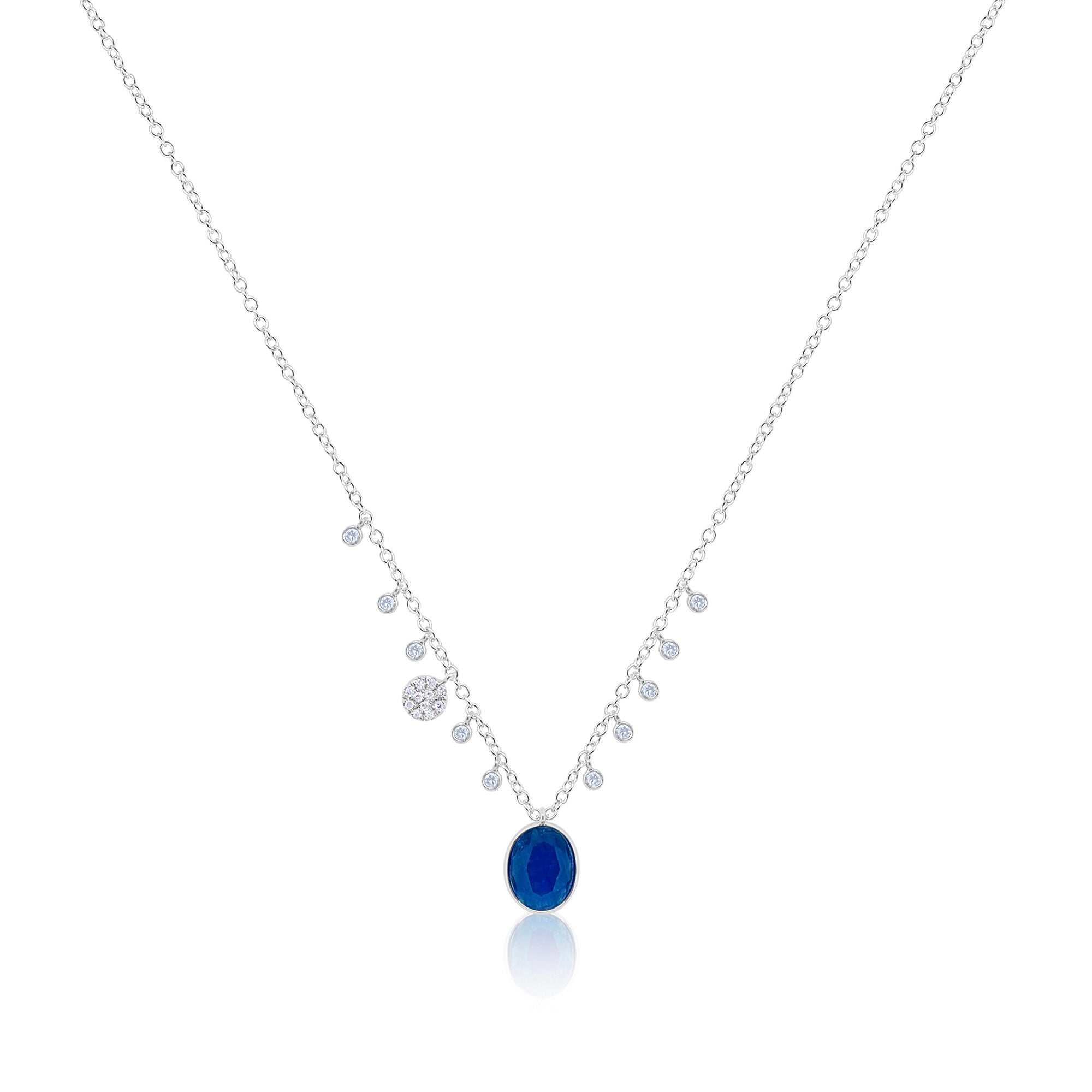 White Gold Rough Blue Sapphire Diamond Necklace | White Gold