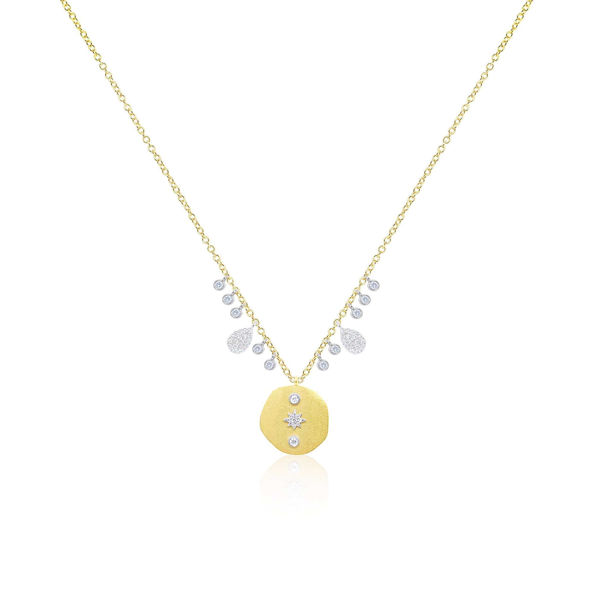 14Kt Yellow Gold Disc Necklace Celestial Theme Diamond Charms | Yellow Gold