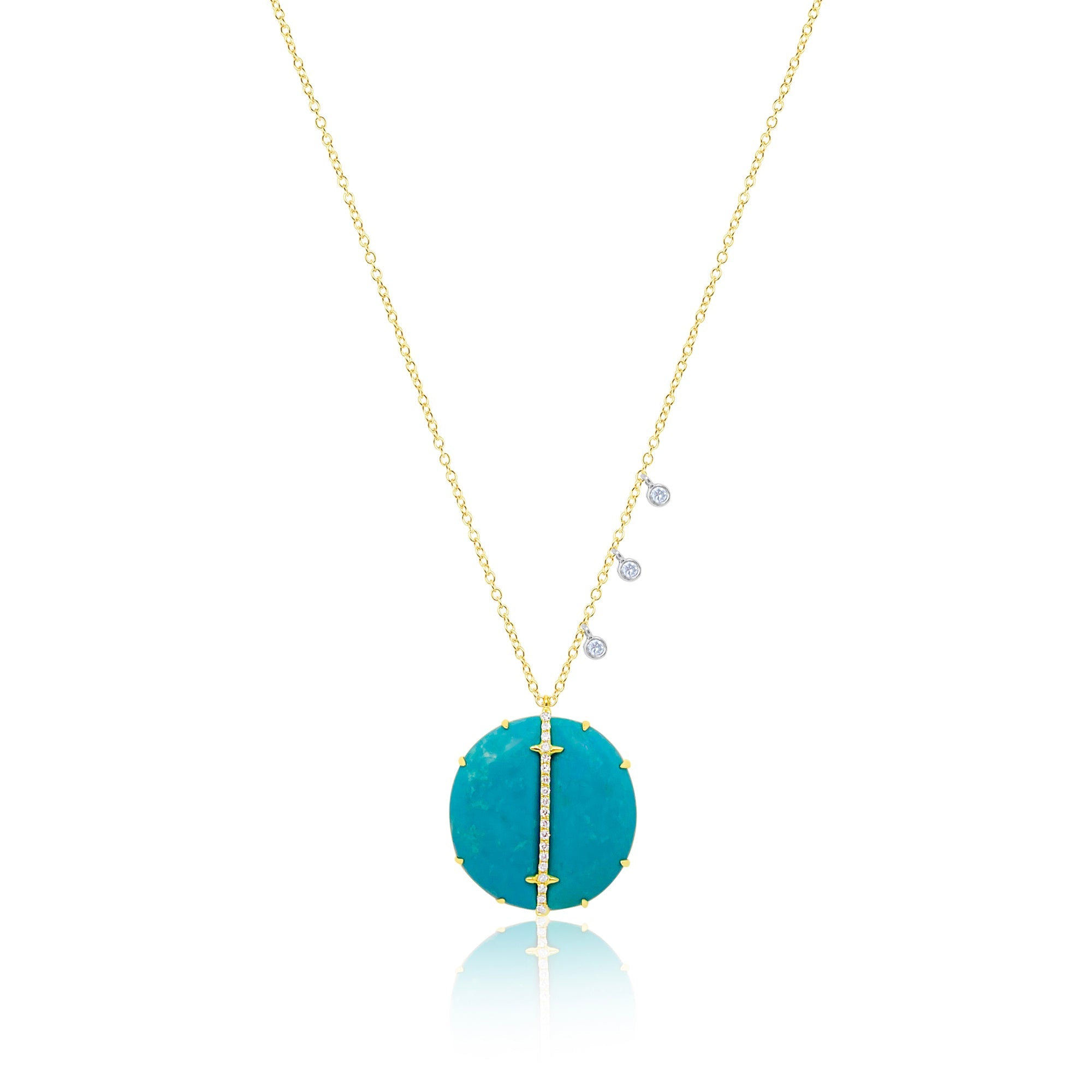 14Kt Yellow Gold Diamond Turquosie Gemstone Necklace | Yellow Gold