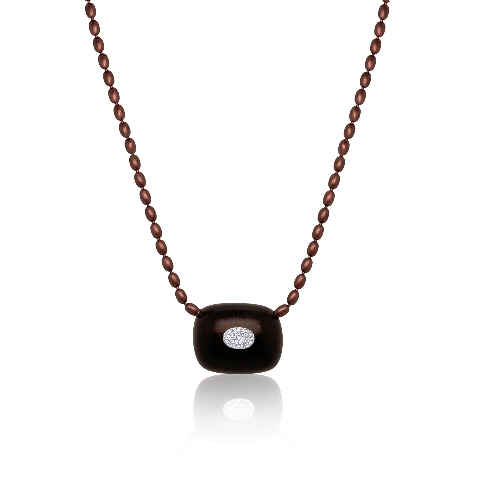 Brown Rhodium Rectangle Pendent Diamond Oval Necklace | Brown