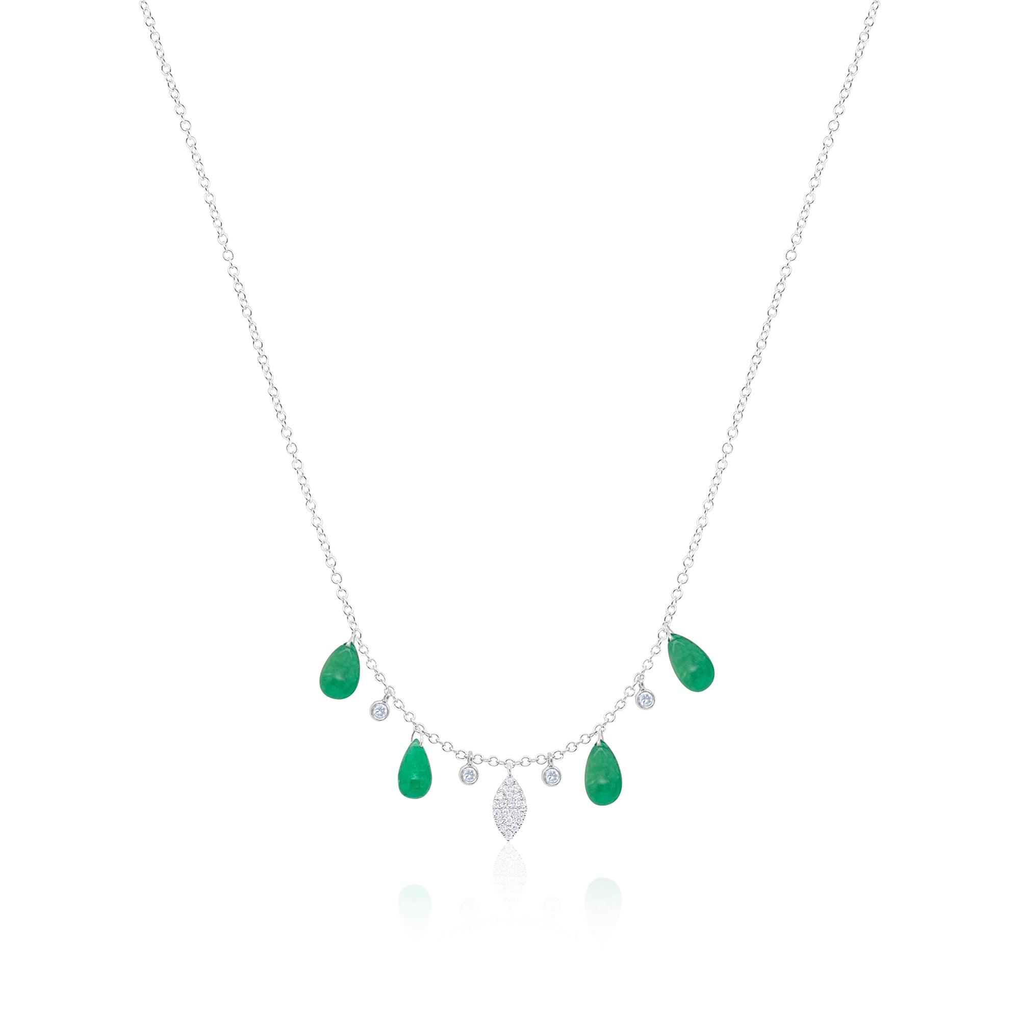 White Gold Emerald Diamond Necklace | White Gold