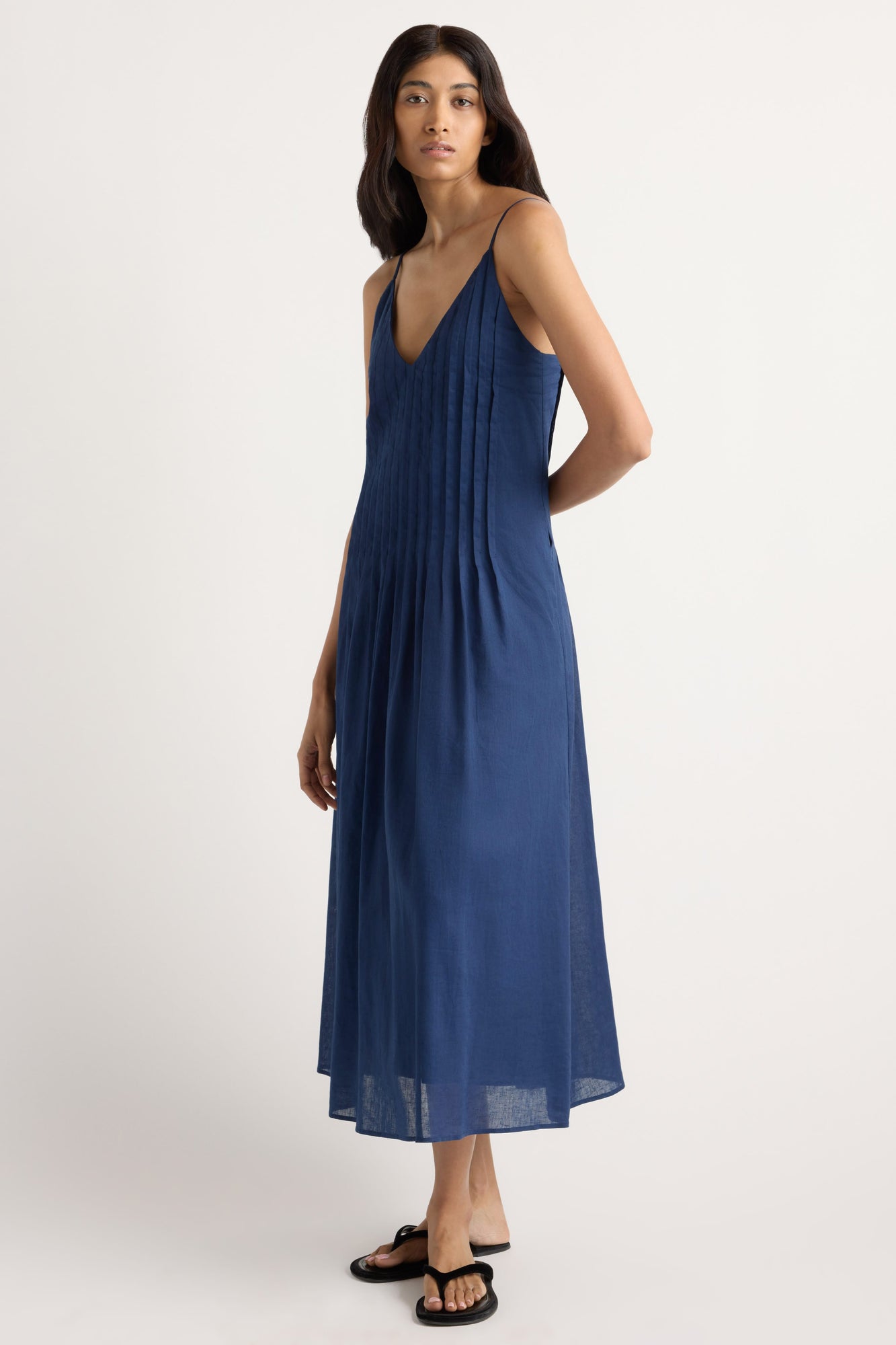 Arya | Naomi Pleated Linen-Cotton Dress in Size Small