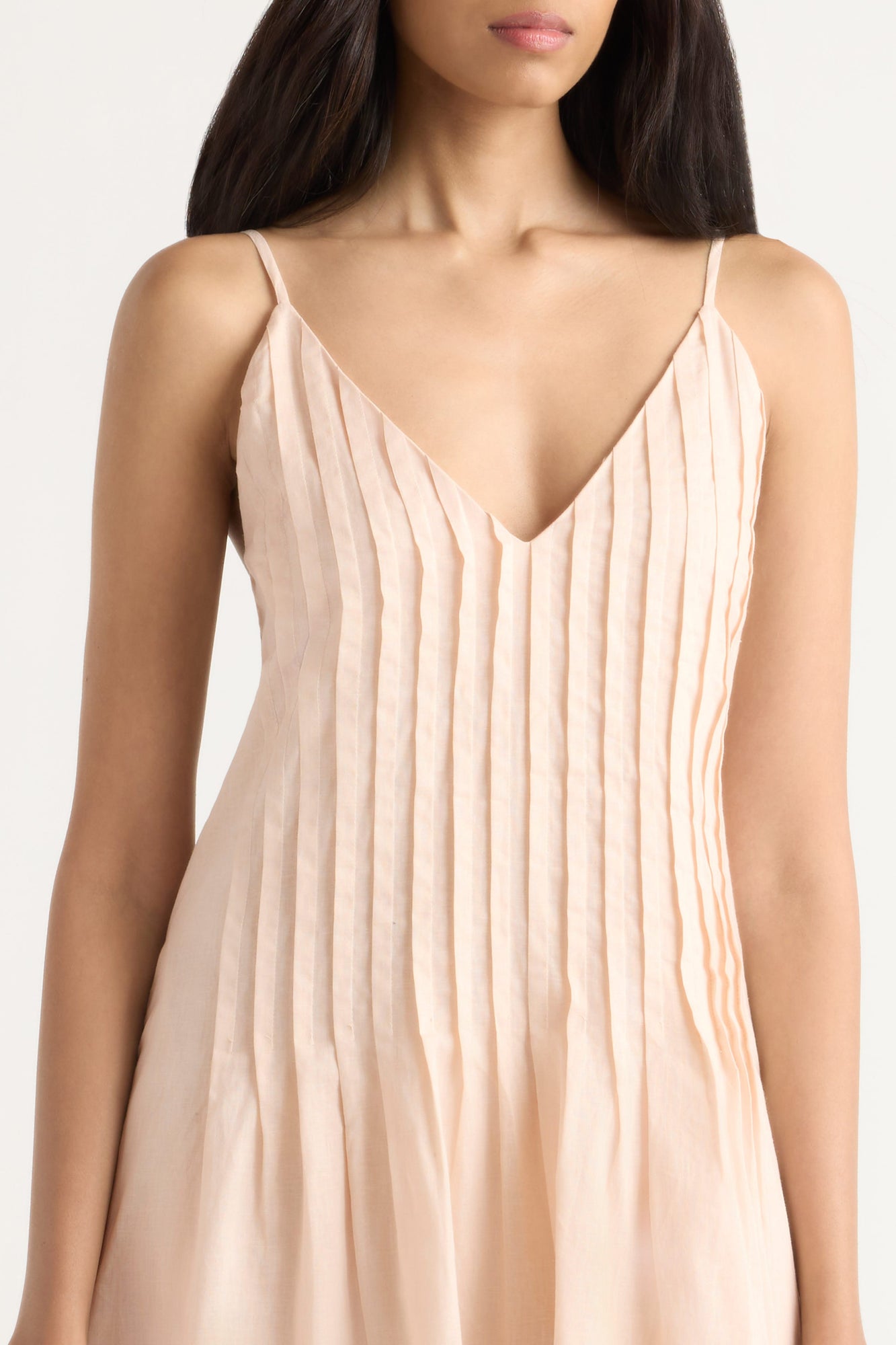 Arya | Naomi Pleated Linen-Cotton Dress in Size Small