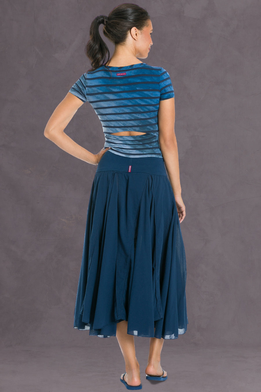 Women | Nautical Stripe Drape Back Tee | Diagonal Rainbow Horizon 6
