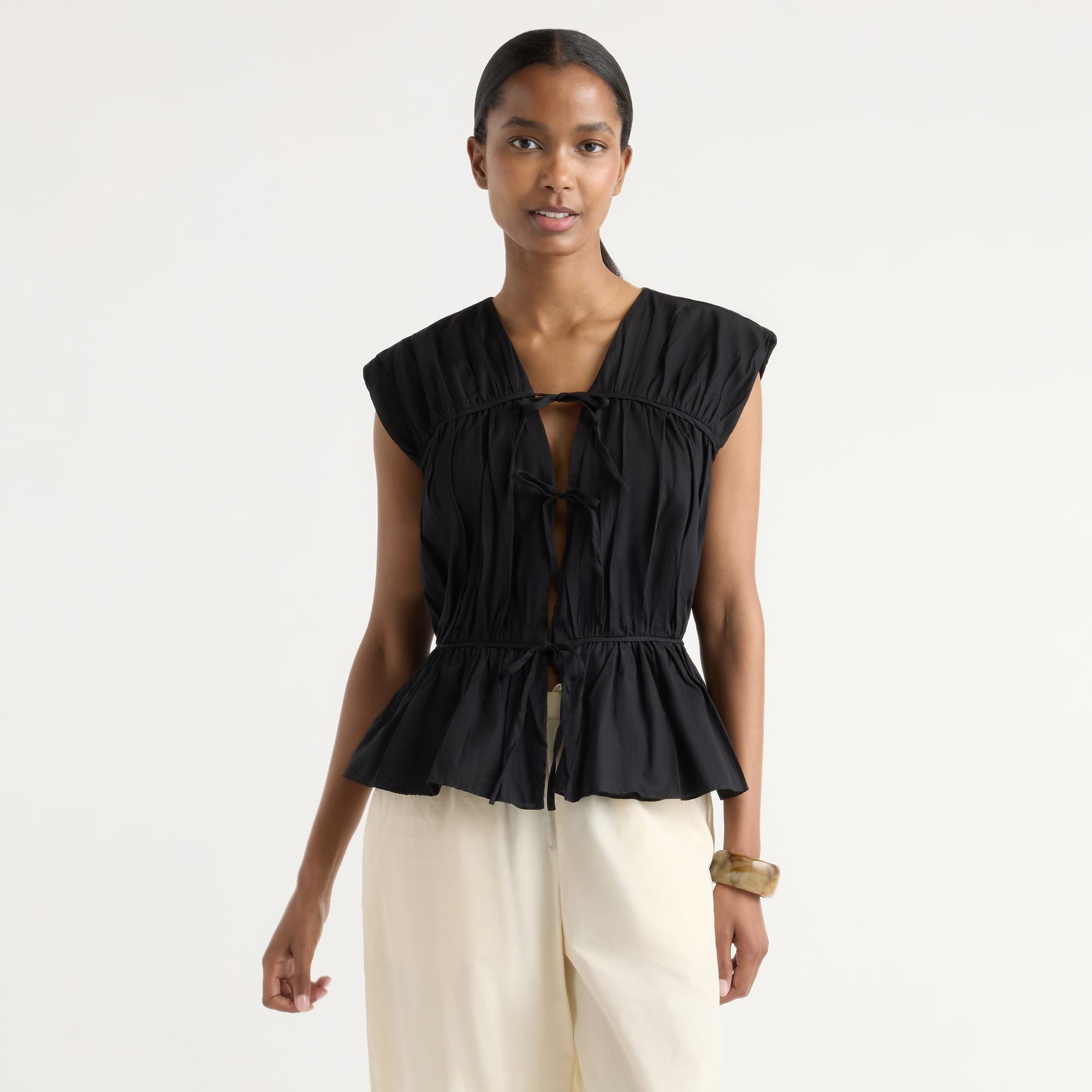 Isilda | Norah Tie-Front Organic Cotton Blouse in Size Extra Small