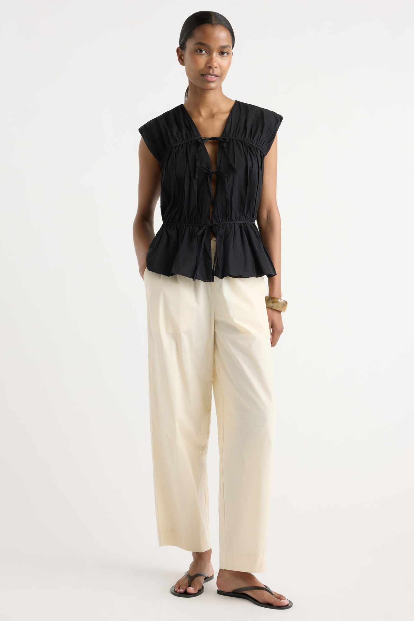 Isilda | Norah Tie-Front Organic Cotton Blouse in Size Extra Small