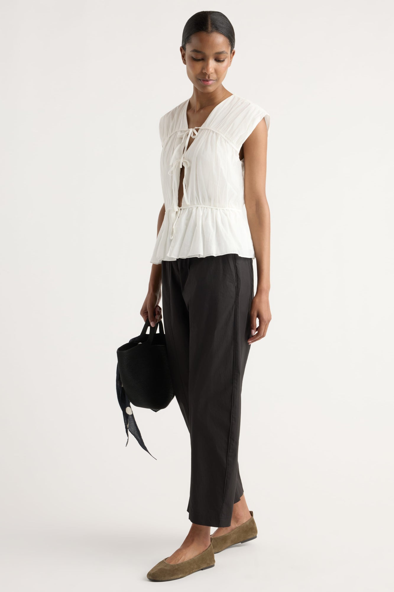 Isilda | Norah Tie-Front Organic Cotton Blouse in Size Extra Small