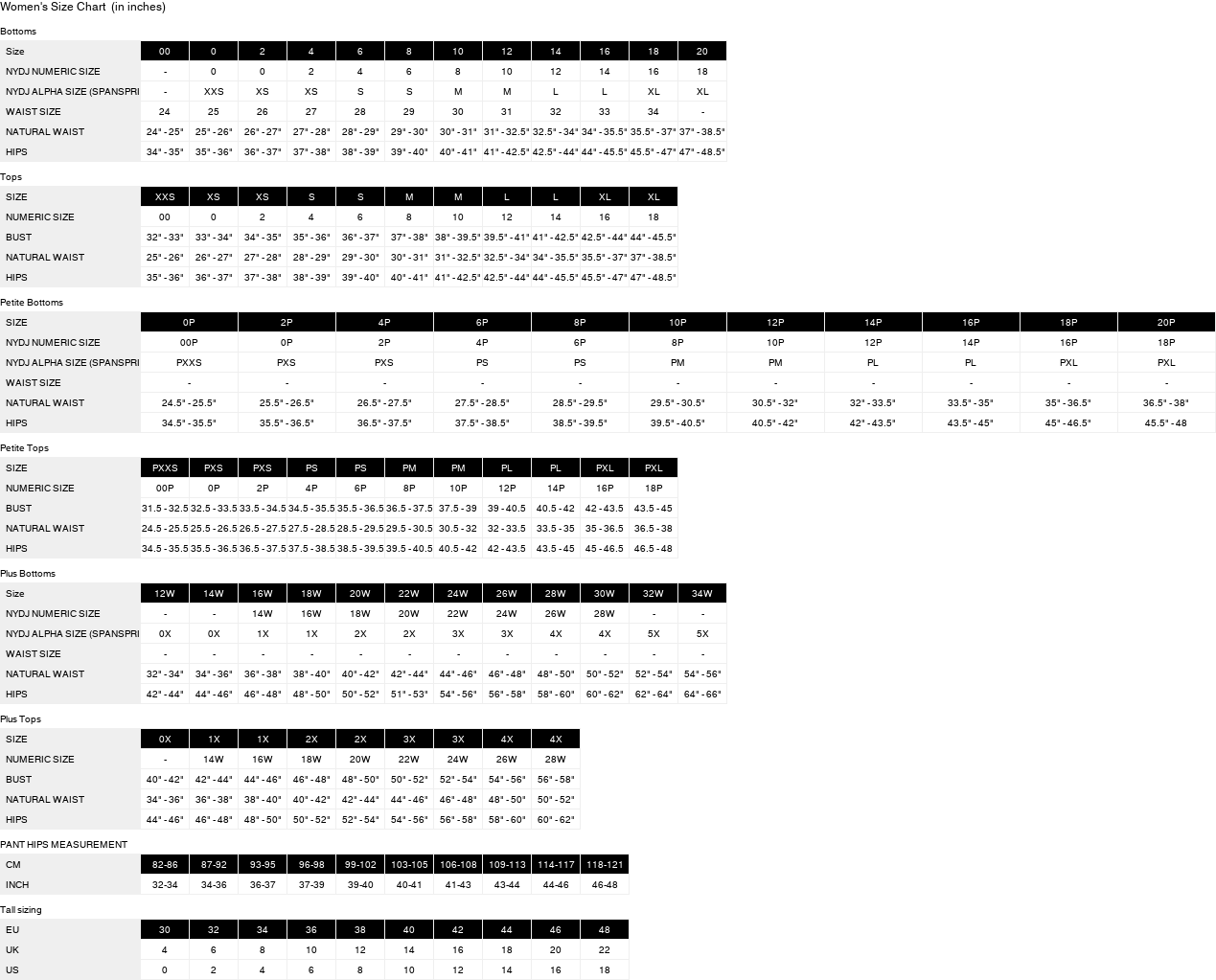 Product size guide