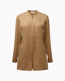 Womens | Crinkle Button Down Romper | Tan