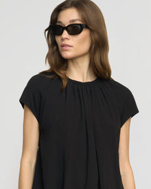 Renee | Orinda Shirred-Neck Bubble-Hem Blouse in Size Small