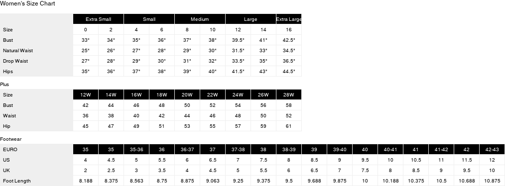 Product size guide