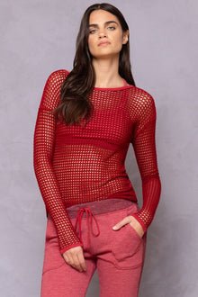 Women | Crochet Mesh Top | Crimson