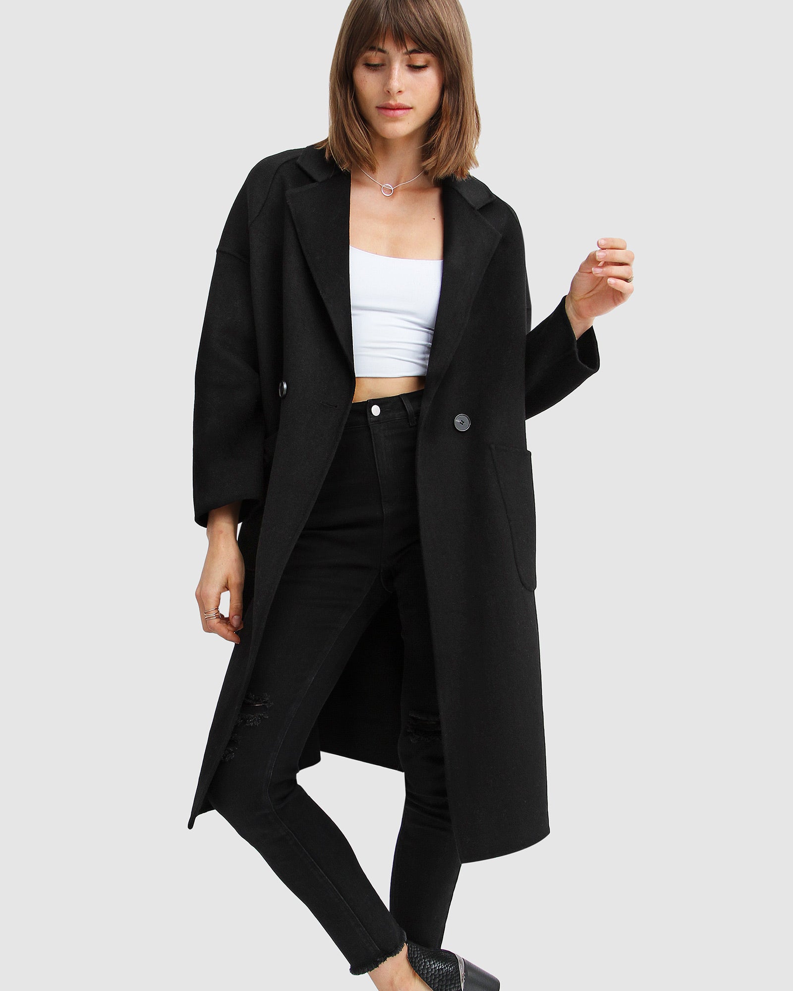 Women | Publisher Double-Breasted Wool Blend Coat | Black