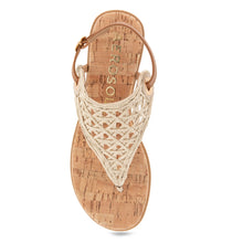 Conclusion Sandal Flat | Natural/Tan Crochet Raffia/Faux Nappa