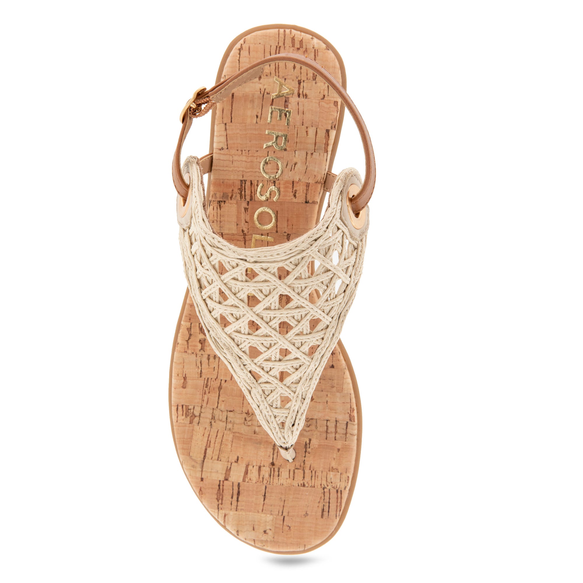 Conclusion Sandal Flat | Natural/Tan Crochet Raffia/Faux Nappa