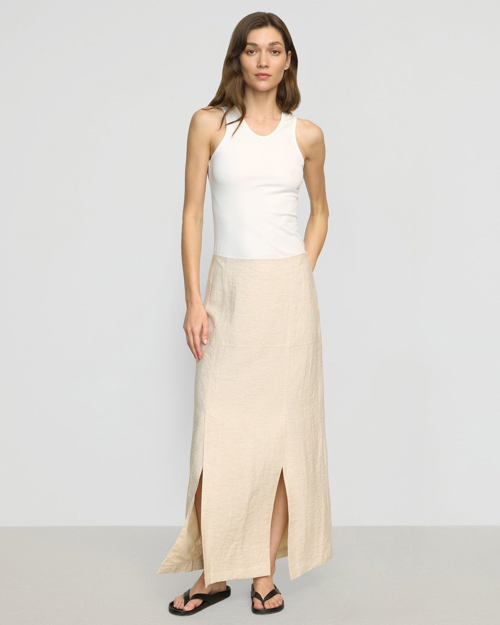 Renee | Ranni Front-Vent Linen-Blend Skirt in Size Small 