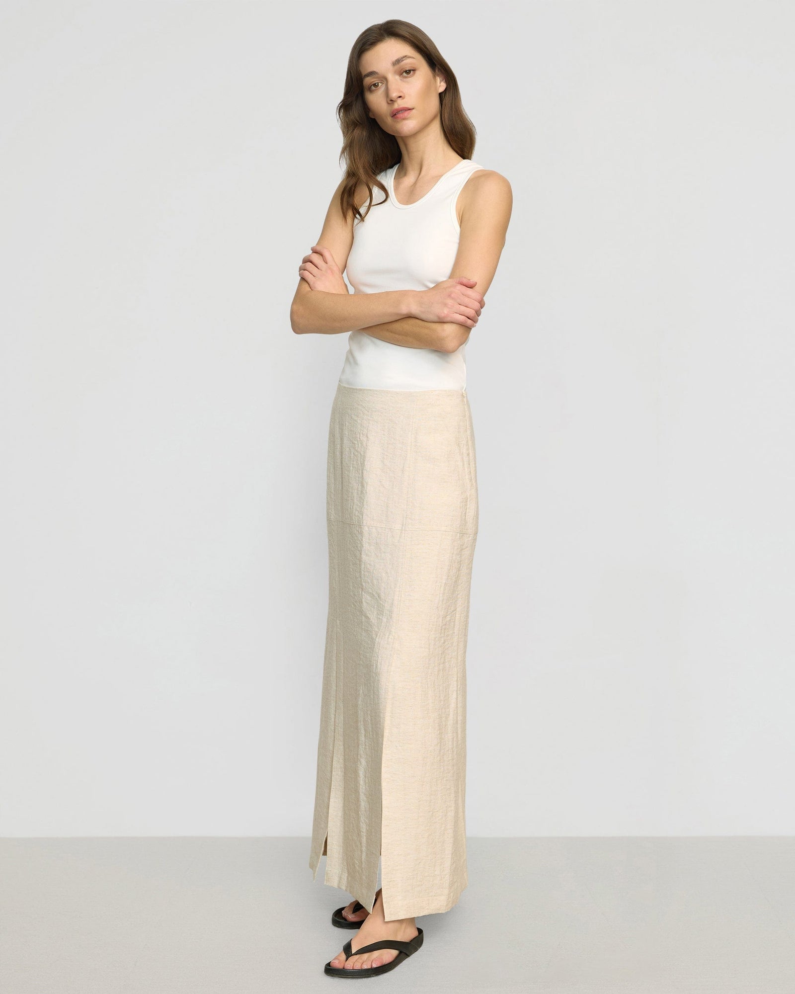 Renee | Ranni Front-Vent Linen-Blend Skirt in Size Small 