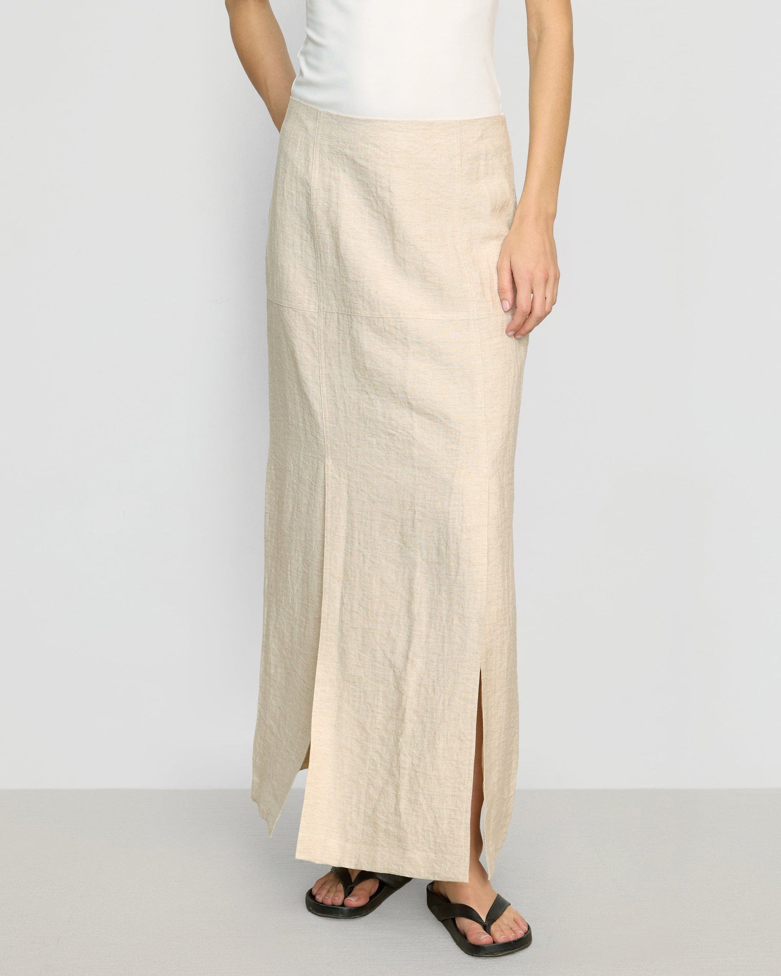 Renee | Ranni Front-Vent Linen-Blend Skirt in Size Small 