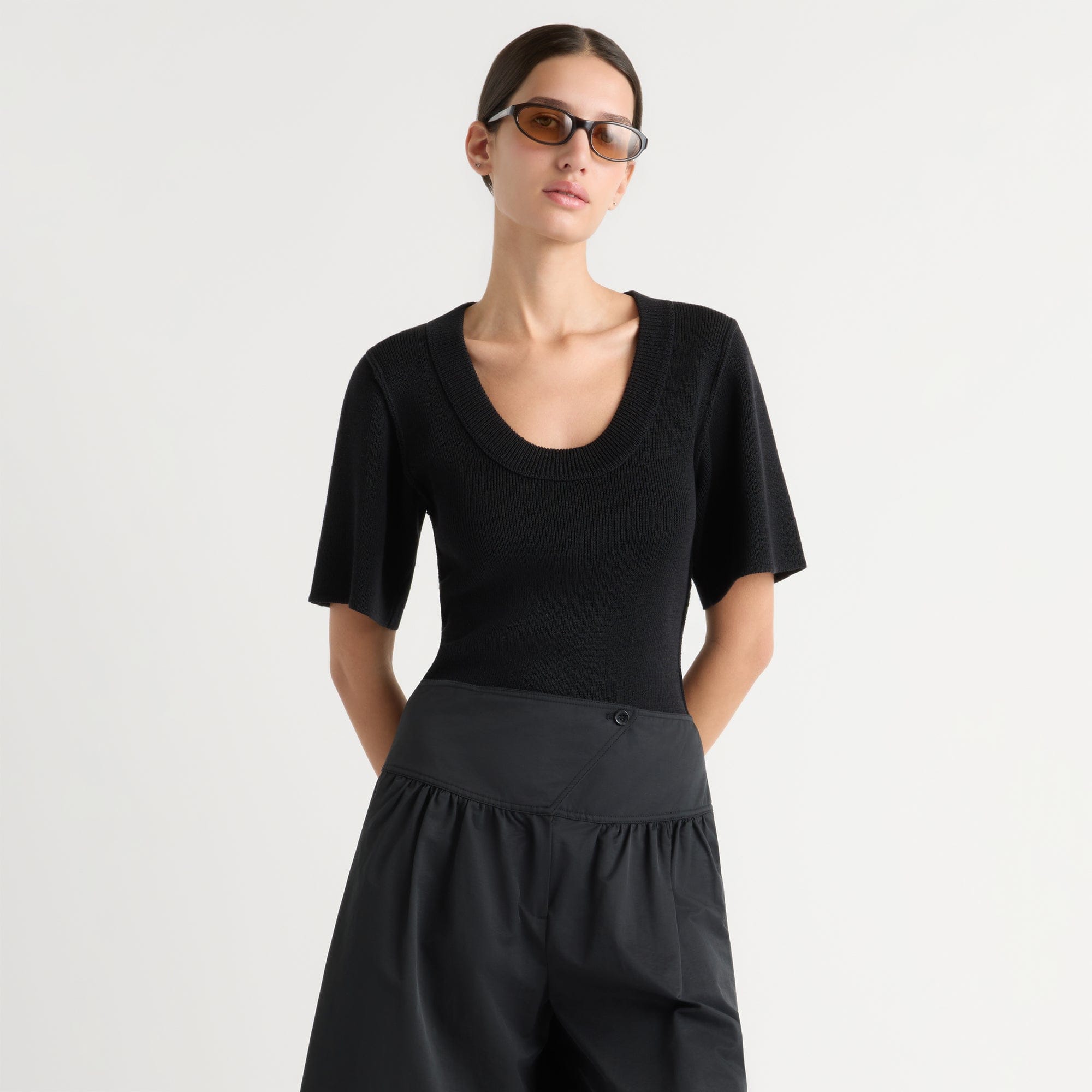 Karolina | Reina Sculpted Scoop-Neck Knit Top in Size Extra Small