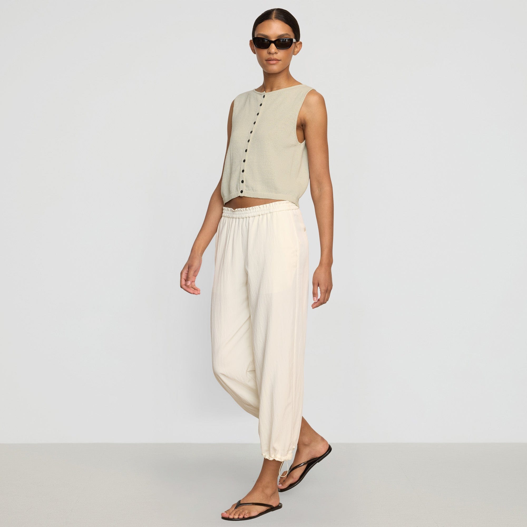 Rio Drawstring Stretch-Waist Pant | Cream