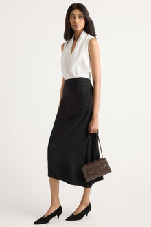 Arya | Rita Asymmetric-Hem Shirred Skirt in Size Small