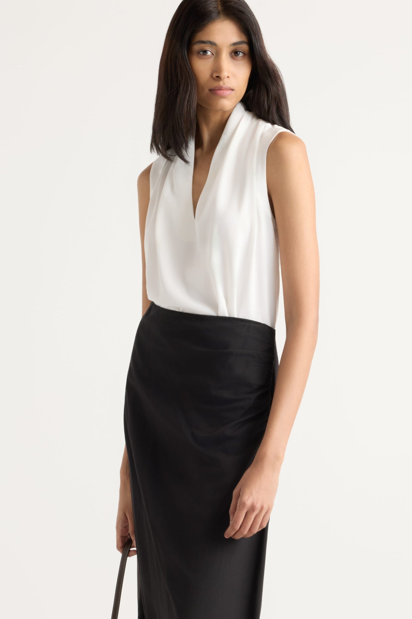 Arya | Rita Asymmetric-Hem Shirred Skirt in Size Small