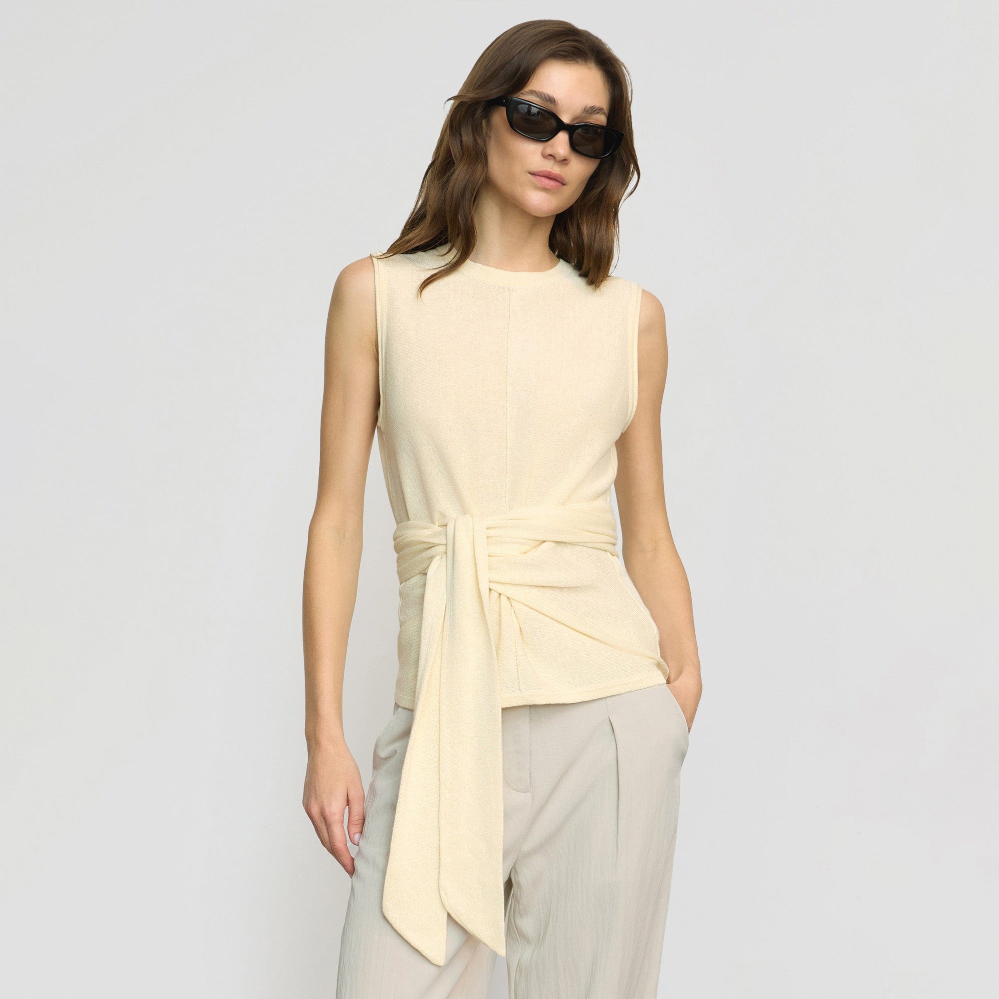 Rois Tie-Front Linen-Cotton Top | Buttercream