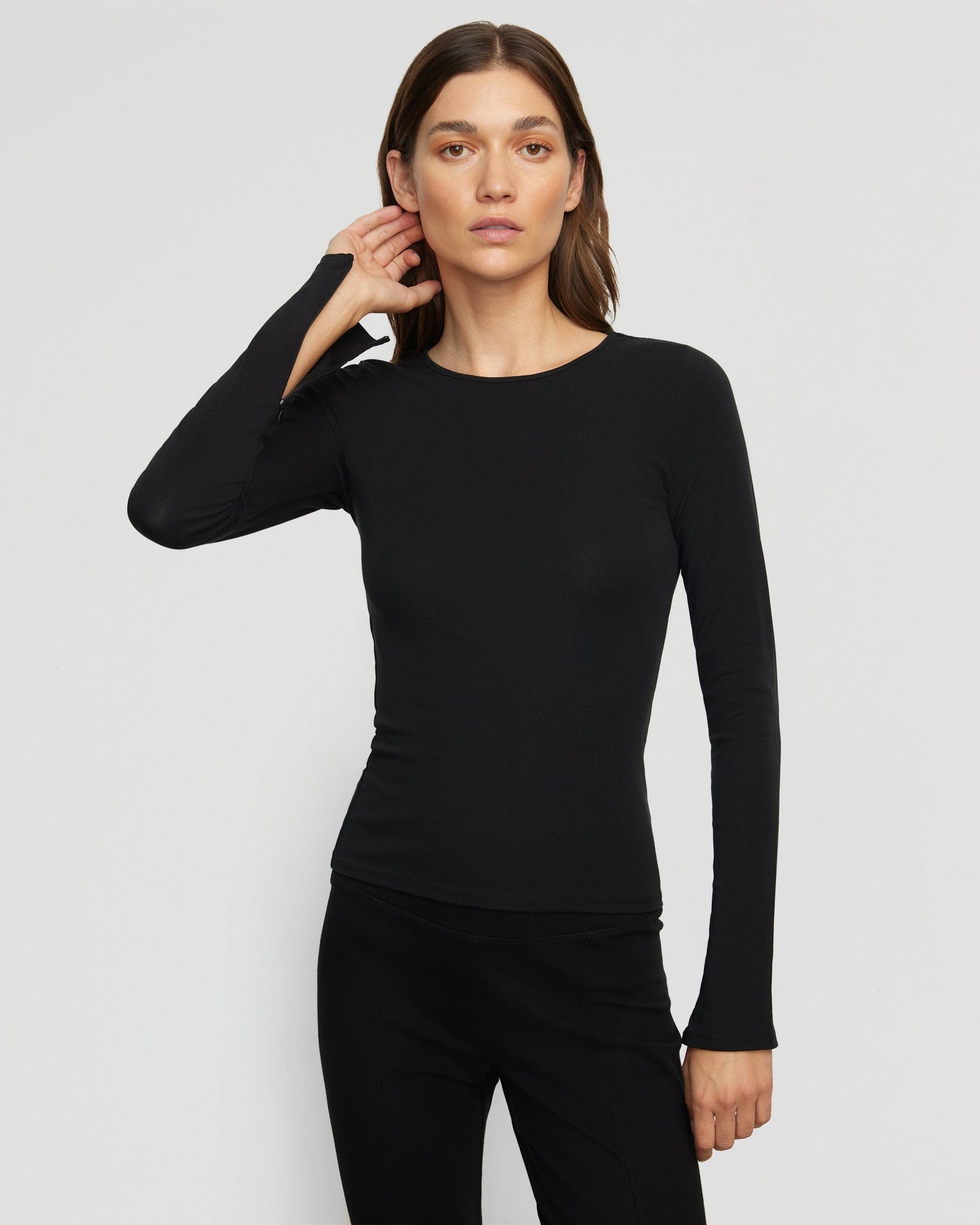 Renee | Ronit Zipper-Sleeve Crew-Neck Tee in Size Small