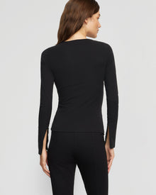 Renee | Ronit Zipper-Sleeve Crew-Neck Tee in Size Small