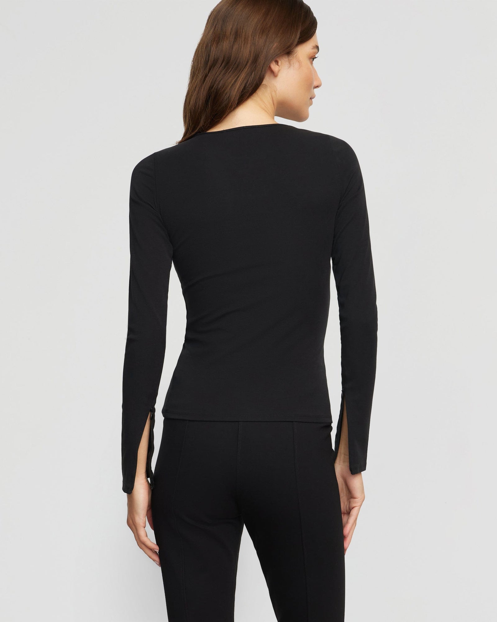 Renee | Ronit Zipper-Sleeve Crew-Neck Tee in Size Small