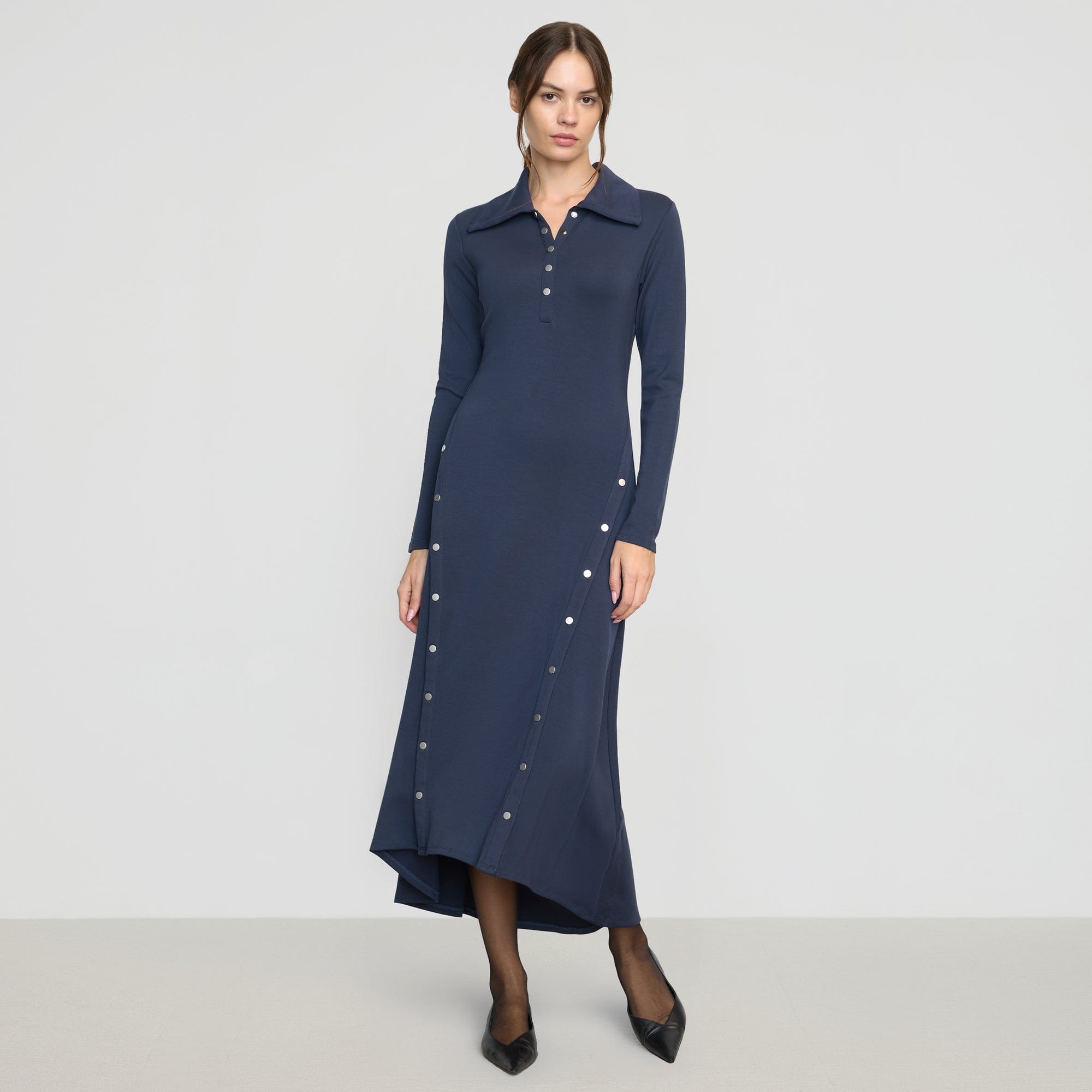 Shawna Button-Accent Collared Dress | Dark Navy