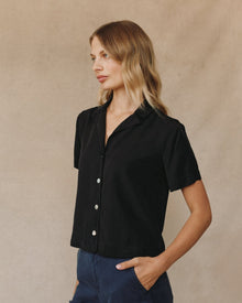 Short Sleeve Flowy Button Down | Black