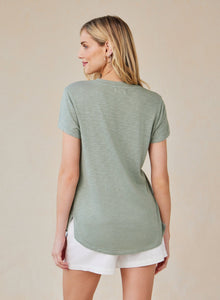 Side Slit V-Neck Tee | Olive Grove