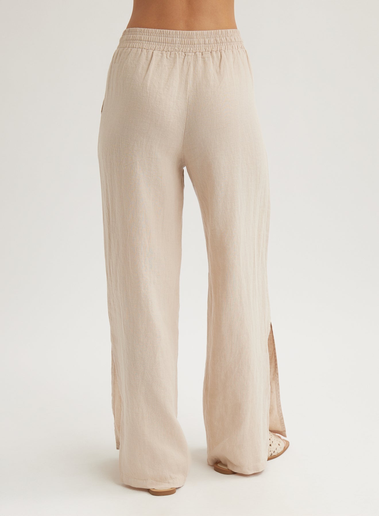 Linen Side Slit Wide Leg Pant | Linen Sand