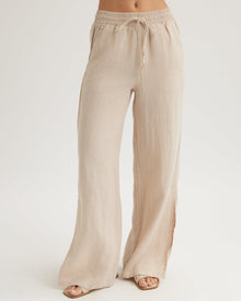 Linen Side Slit Wide Leg Pant | Linen Sand