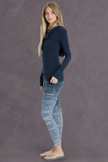 Women | Long Fitted Henley Hoodie Tee | Past Midnight