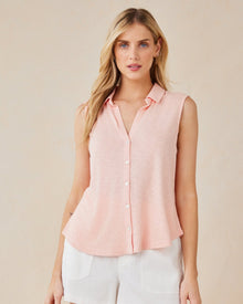 Sleeveless Button Front Top | Peach Fizz