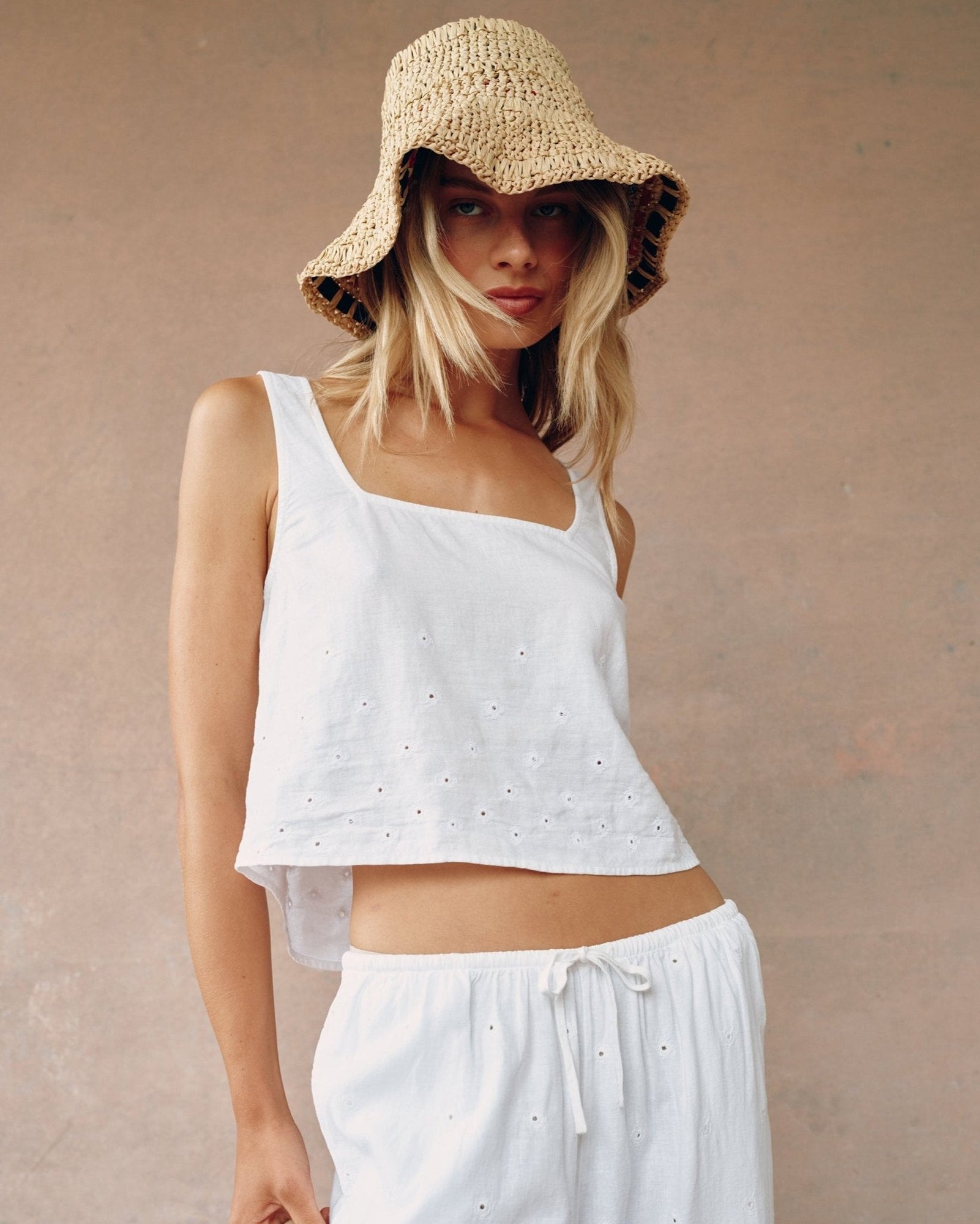 Square Neck Button Back Tank | White