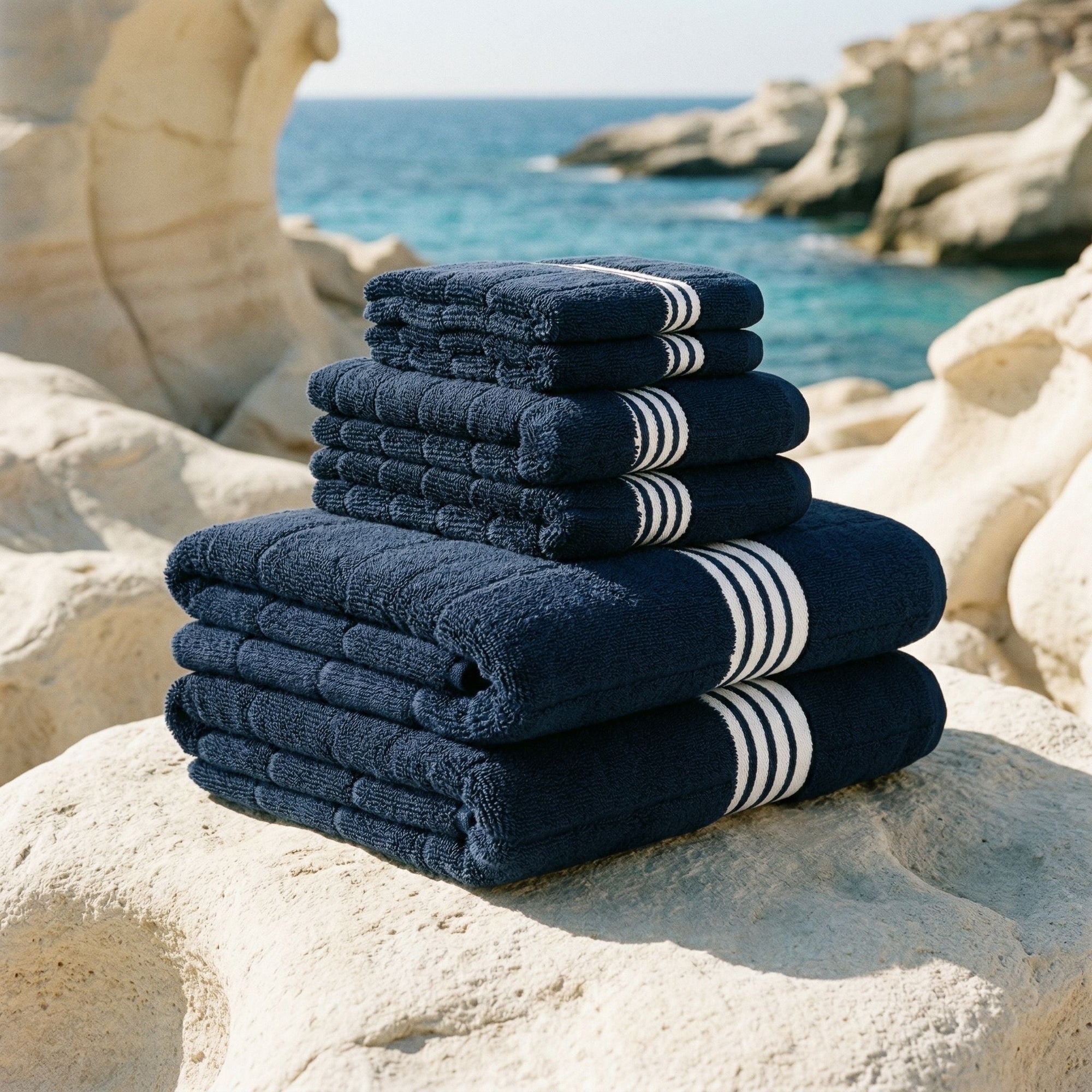 Nautilus Australian Cotton Towels | Navy/White