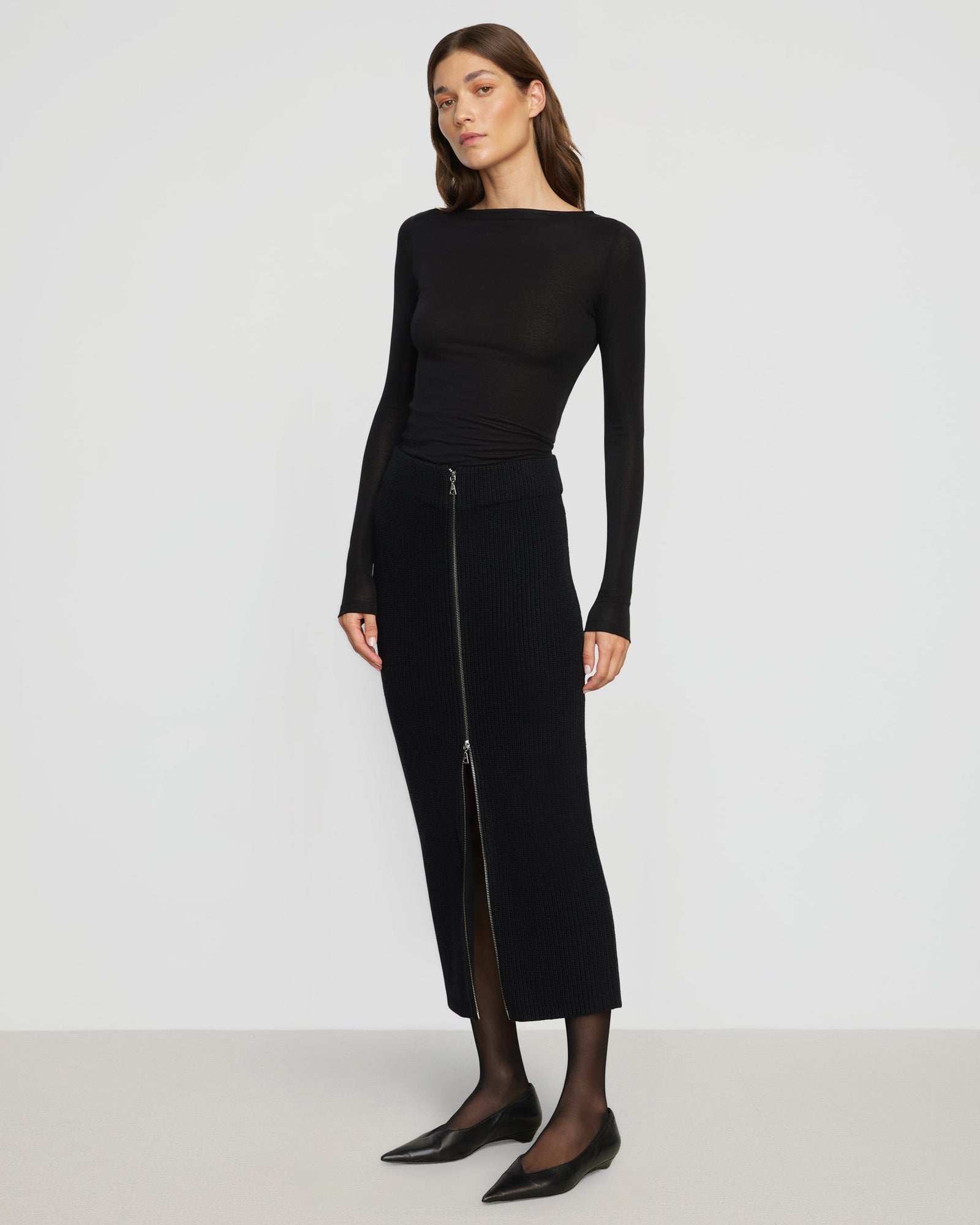 Renee | Sutton Front-Zip Sweater Skirt in Size Extra Small