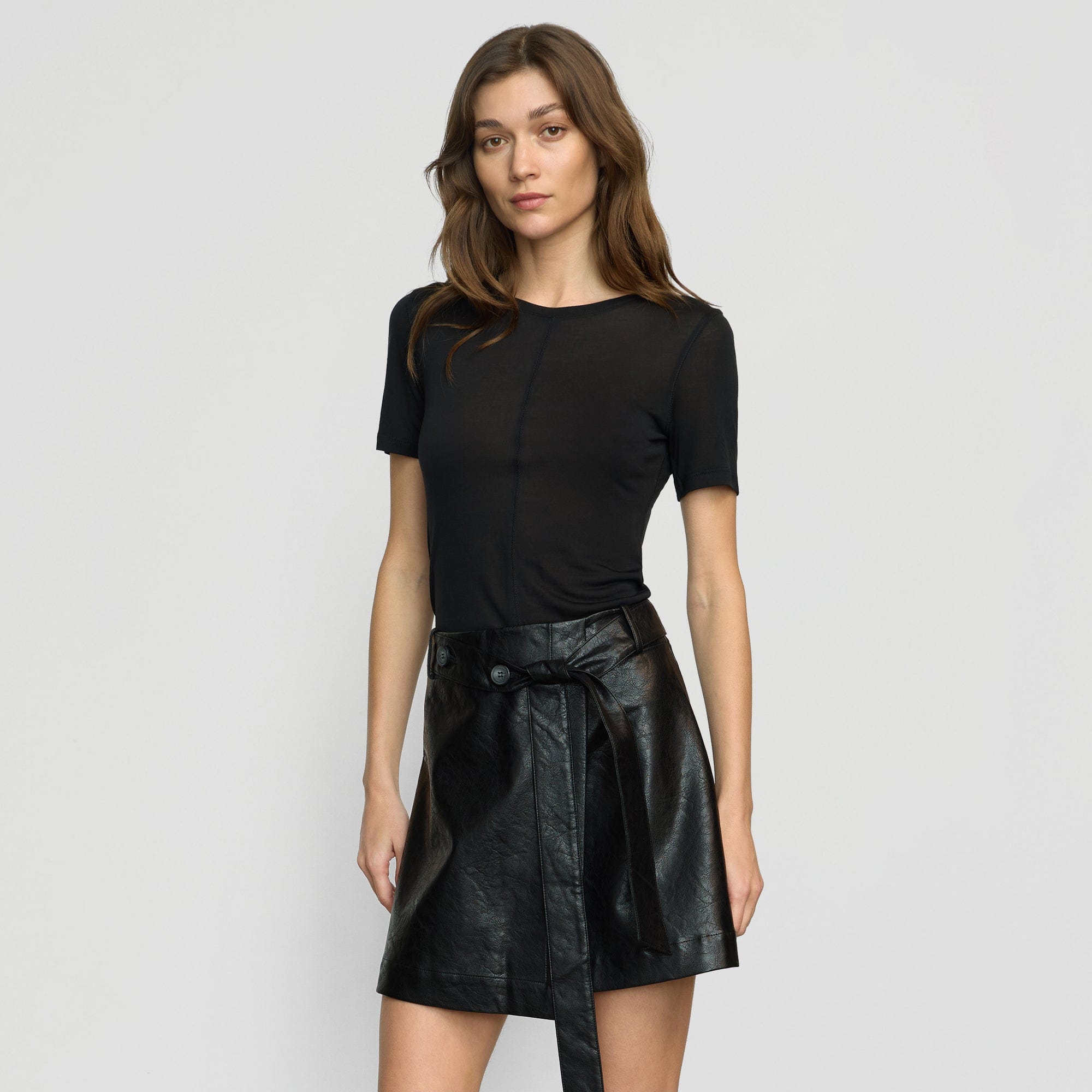 Thea Semi-Sheer Tencel Crew-Neck Tee | Black