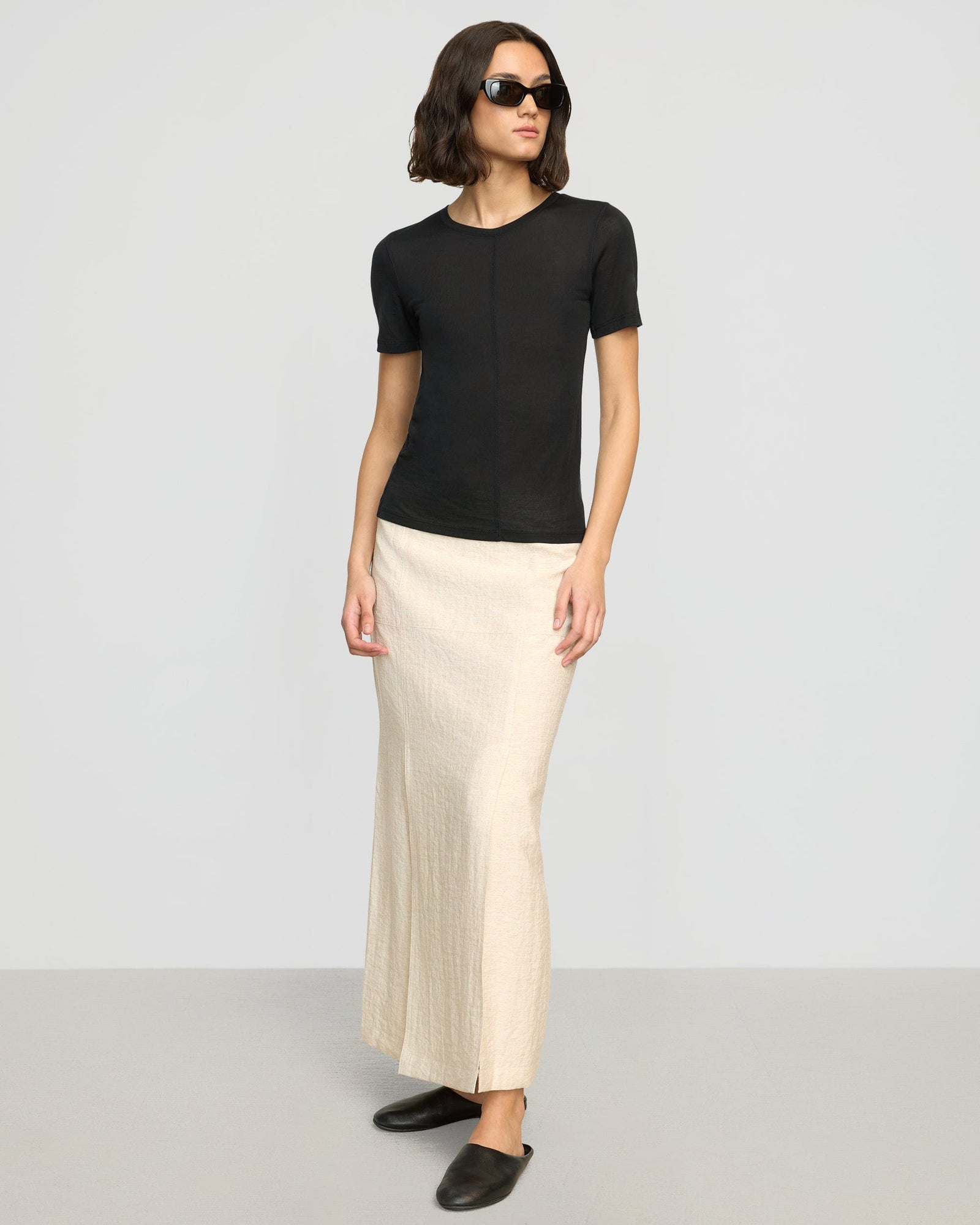 Olivia | Semi-Sheer Tencel Crew-Neck Tee in Size Small 
