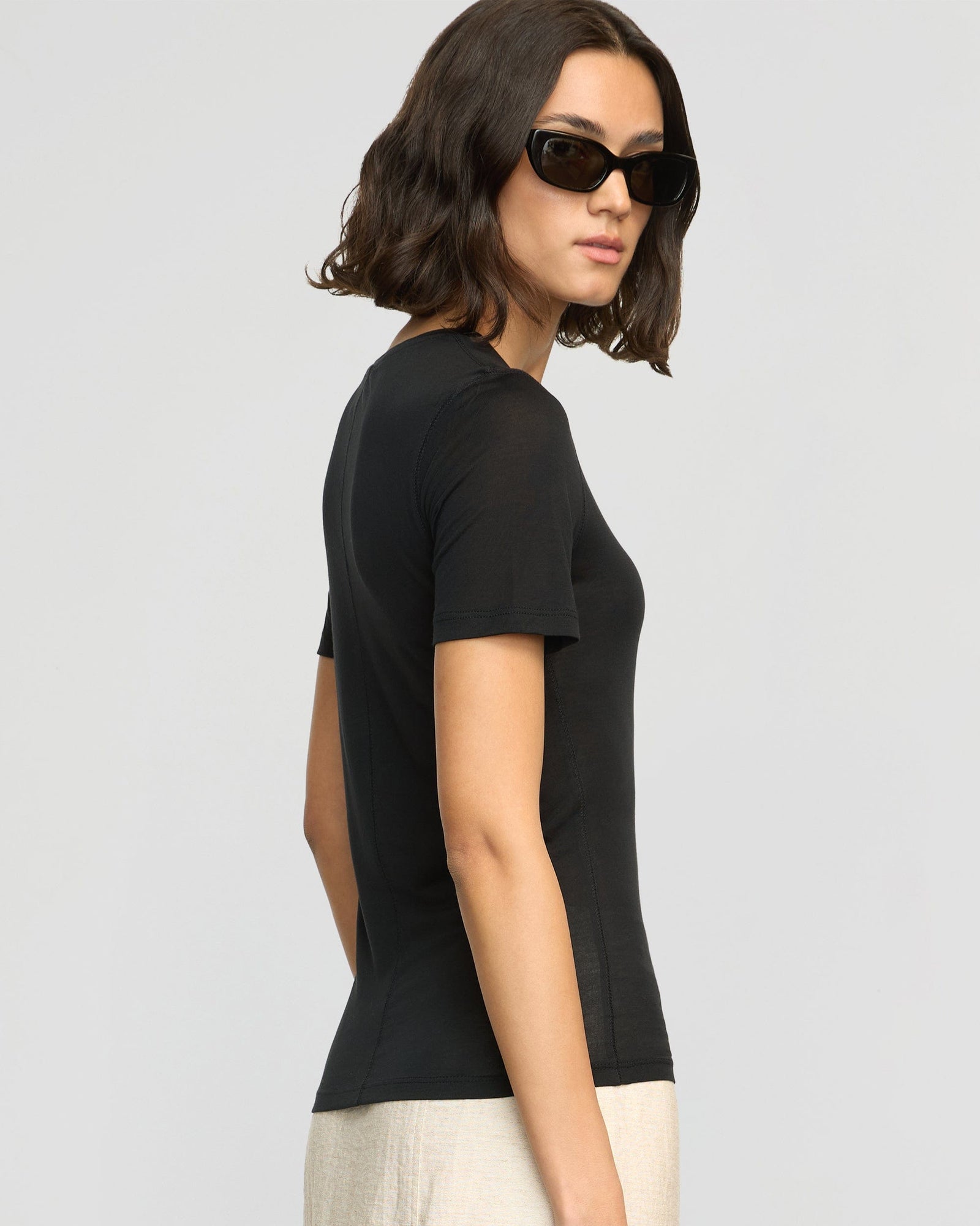 Olivia | Semi-Sheer Tencel Crew-Neck Tee in Size Small 