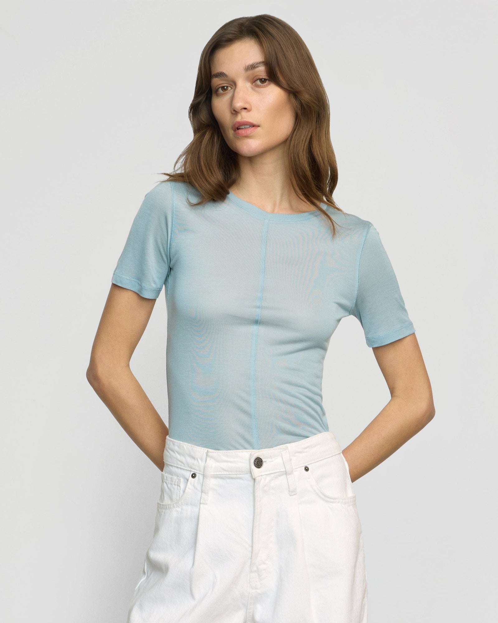 Renee | Thea Semi-Sheer Tencel Crew-Neck Tee in Size Small 