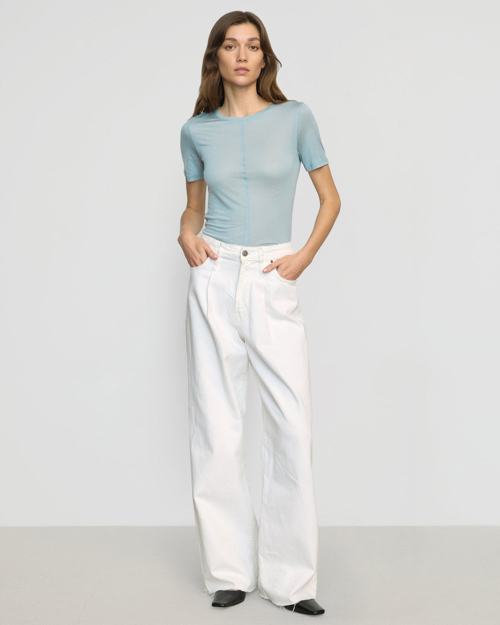 Renee | Thea Semi-Sheer Tencel Crew-Neck Tee in Size Small 