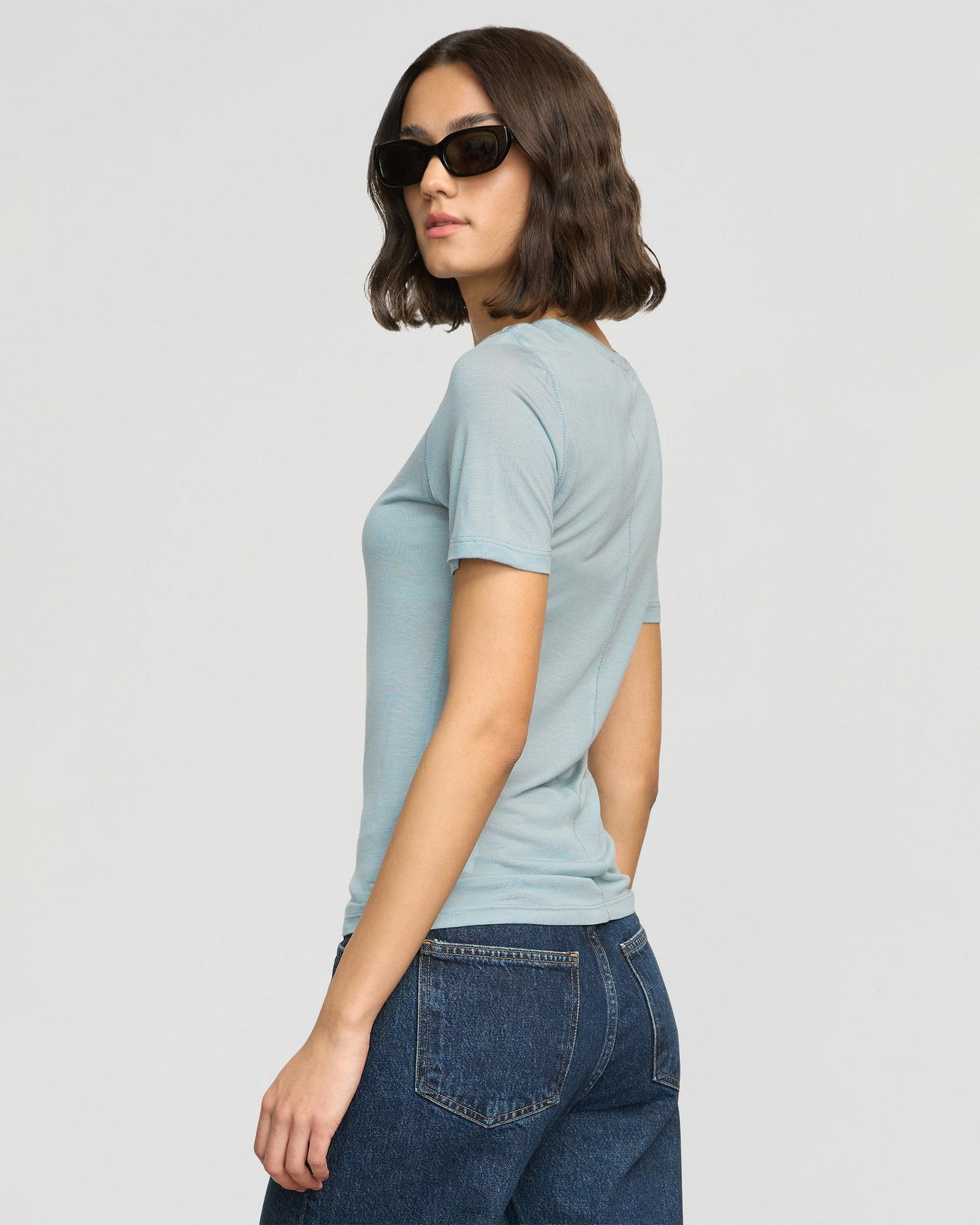 Olivia | Thea Semi-Sheer Tencel Crew-Neck Tee in Size Small 