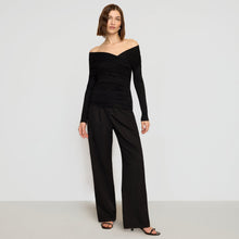 Theresa Ruched Off-Shoulder Long-Sleeve Tee | Black